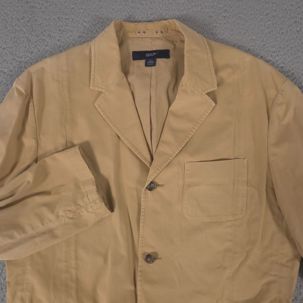 VINTAGE Gap Blazer Mens XL Tan Jacket Cotton Outdoor Utility Casual Pockets Y2K